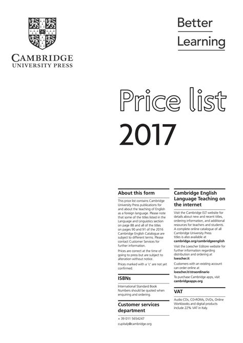 Cambridge University Press ELT price list 2017 ITALY by Cambridge University Press - Issuu