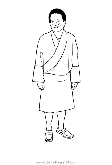 Bhutanese Warrior In Traditional Dress Coloring Page for Kids - Free ...