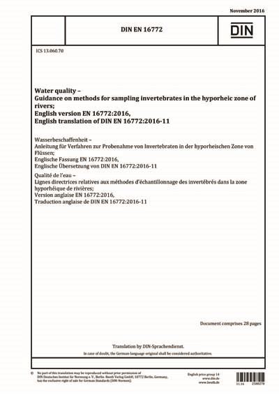 DIN EN 16772:2016 - Water quality - Guidance on methods for sampling invertebrates in the ...