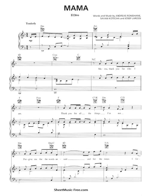 Mama Sheet Music Il Divo Piano Sheets - ♪ SHEETMUSIC-FREE.COM