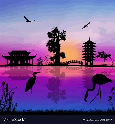 Beautiful asian landscape Royalty Free Vector Image