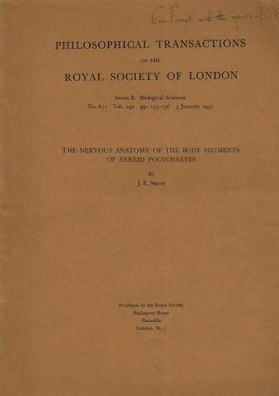 Nervous anatomy of the body segments of Nereid Polychaetes by Smith, J.e.