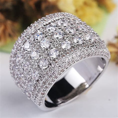 Fashion Big Silver CZ Zircon Stone Rings for Women Wedding Engagement ...