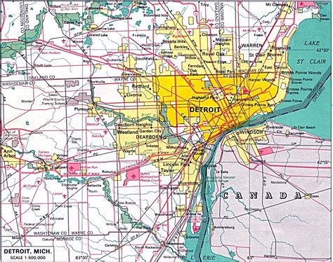 Detroit suburbs map - Map of Detroit suburbs (Michigan - USA)