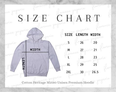 Cotton Heritage M2580 Hoodie Size Chart, Unisex Premium Hoodie ...