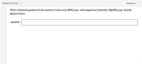 Solved Question 11 of 32 > Attempt 9 Write a balanced | Chegg.com