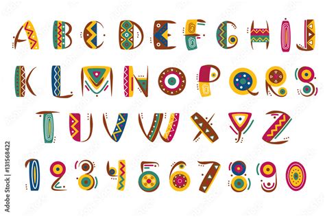 Primitive mexican font. Tribal indian or african letter numbers vector ...