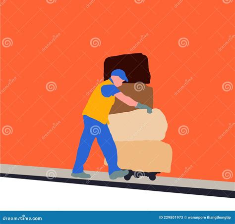 Delivery Man Pushing Hand Truck with Packages. Stock Vector - Illustration of delivering, flat ...