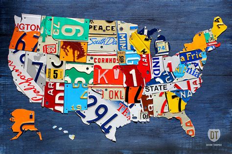 License Plate Map of The United States - Small on Blue Mixed Media by ...