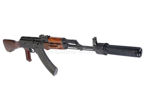 AK 47 Assault Rifle with Sound Suppressor (silencer) Stock Photo - Image of communism, shot ...