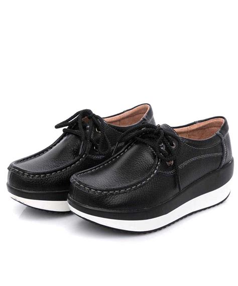 Black leather lace up rocker bottom shoe sneaker | Womens rocker shoes online 2024WS