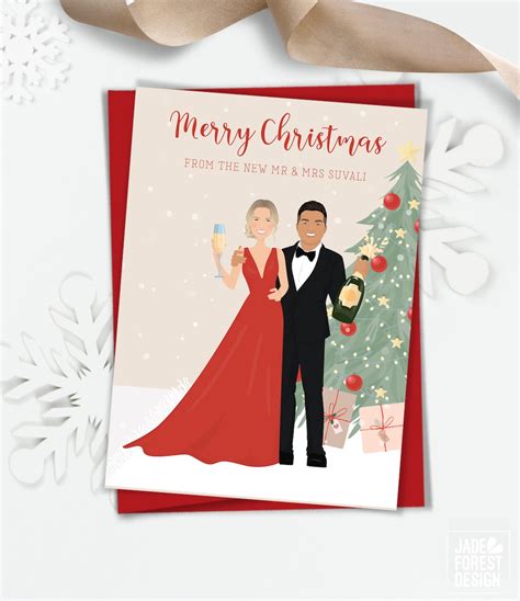 Couple Holiday Cards With Personalized Cartoon Portrait, Custom ...