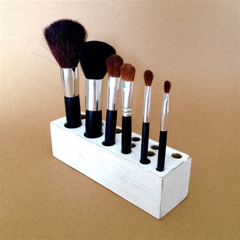 Makeup Brush Organizer Distressed White Wood