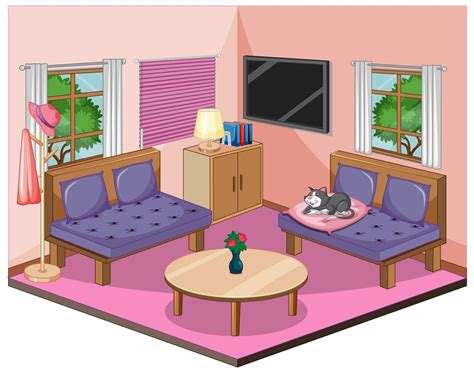 Living room interior with furniture in pink theme | Living room clipart, Living room interior ...