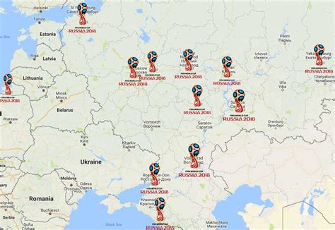 World Cup 2018 Map | Countries | Venues - Sport League Maps