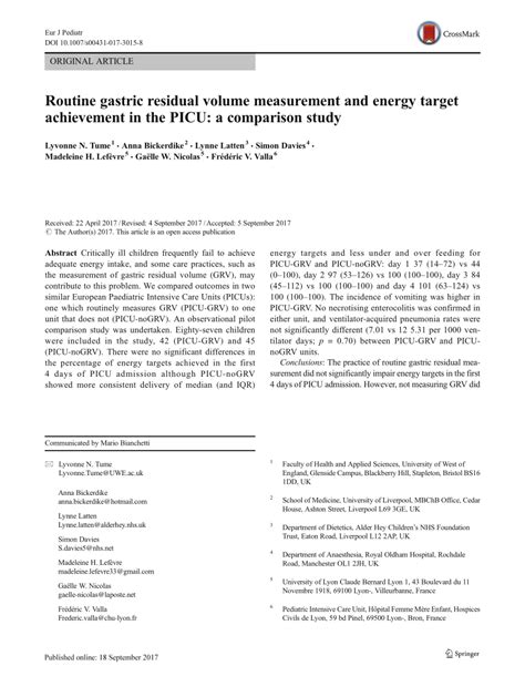 (PDF) Routine gastric residual volume measurement and energy target ...