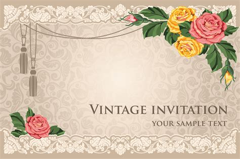 Vintage Wedding Invitation Card Flower Pattern Vector Background, Retro, Pattern, Flowers ...