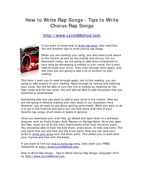 Calaméo - How to Write Rap Songs - Tips to Write Chorus Rap Songs