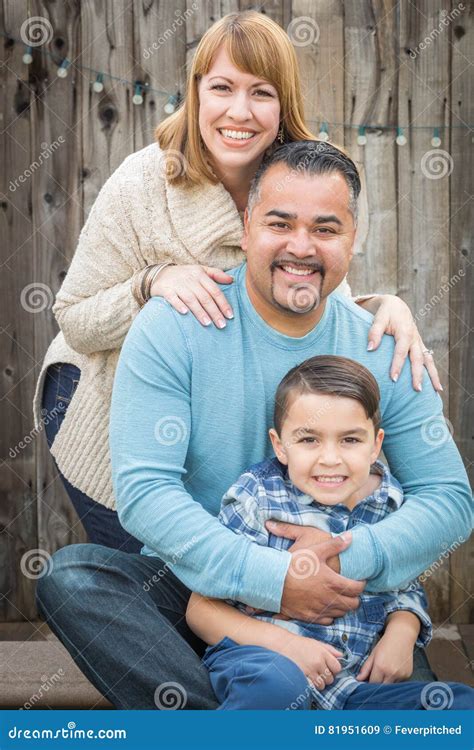 Happy Young Mixed Race Family Portrait Outside Stock Image - Image of male, mother: 81951609