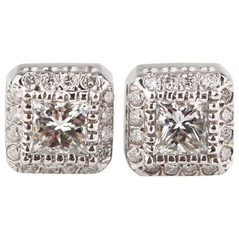 1.08 Carat White Gold Round Diamond Solitaire Earrings with Screw Backs ...