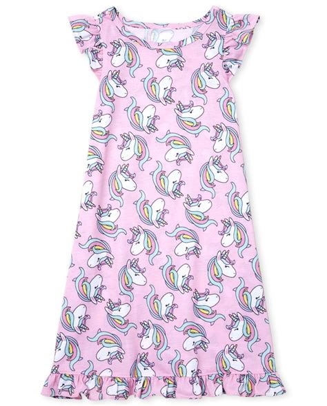 Girls Short Flutter Sleeve Unicorn Print Nightgown