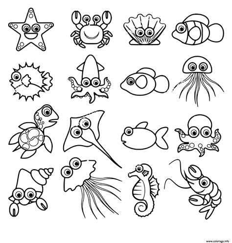 Coloriage les petits animaux marins pour enfants kawaii - JeColorie.com