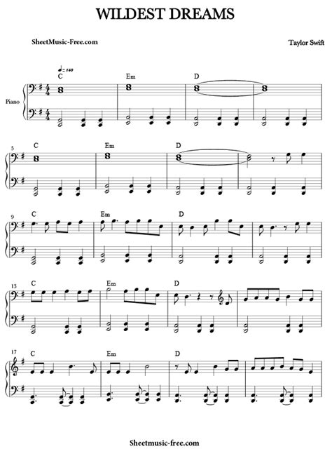 Wildest Dreams Sheet Music Taylor Swift - ♪ SHEETMUSIC-FREE.COM