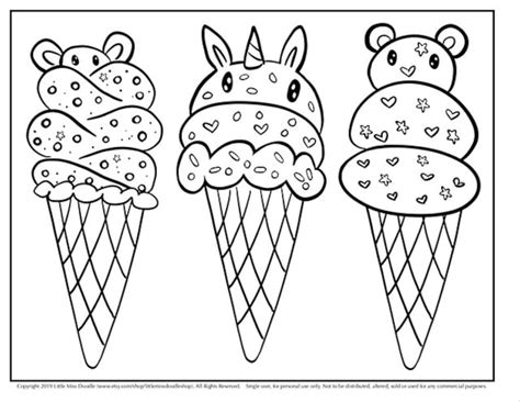 Ice Cream Trio Doodle Printable Cute Kawaii Coloring Page for Kids and Adults - Etsy Ireland