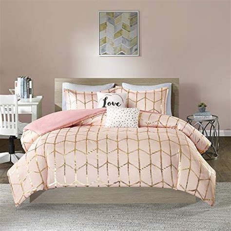 Intelligent Design Raina Metallic Printed Duvet Cover Set Blush/Gold Twin/Twin XL - Walmart.com