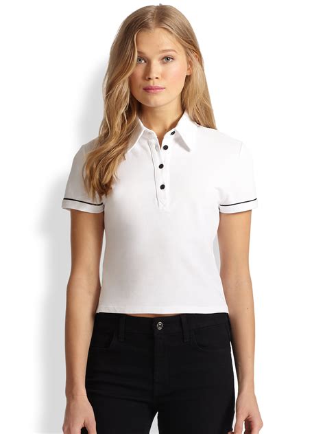 Alice + Olivia Miller Cropped Cotton Polo Shirt in White - Lyst