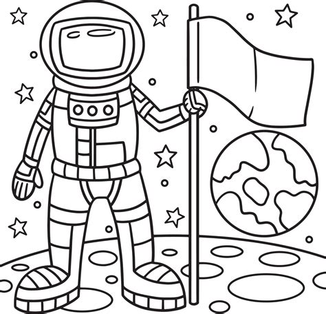 Coloring Astronaut With Flag