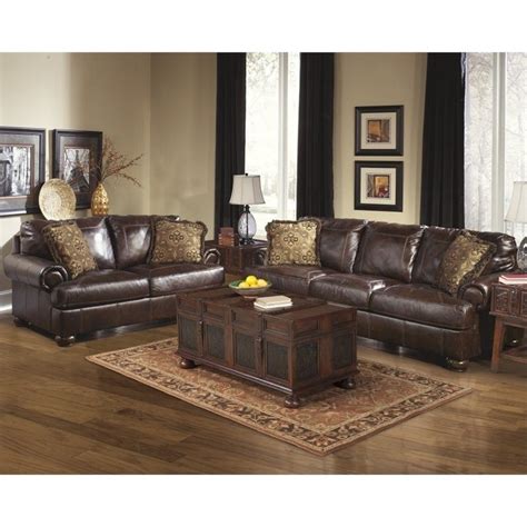 Ashley Furniture Axiom 2 Piece Leather Sofa Set in Walnut - 42000-38-35-PKG