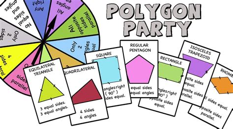 the polygon party game is shown with four different colors and five pieces of paper