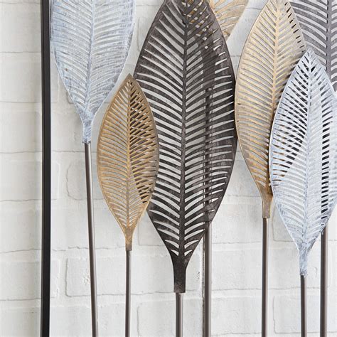 Contemporary 27 x 59 Inch Iron Leaf Wall Decor by Studio 350 White, Black, Grey | eBay