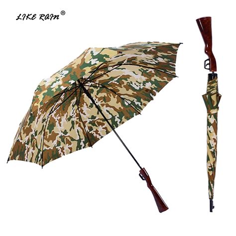 LIKE RAIN Creative Rifle Gun Umbrella Long Handle Semi automatic Windproof Folding Umbrellas ...