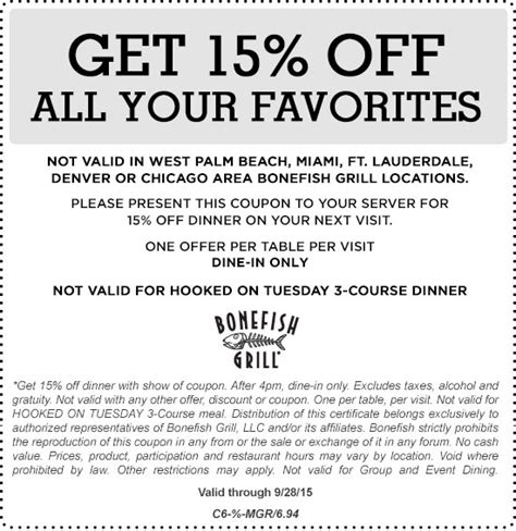 Bonefish Grill - Printable Coupons, Promo Codes