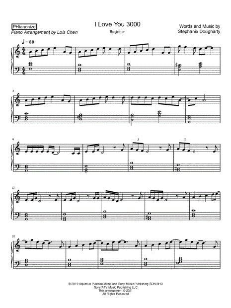 PHianonize "I Love You 3000 [beginner]" Sheet Music (Piano Solo) in A ...