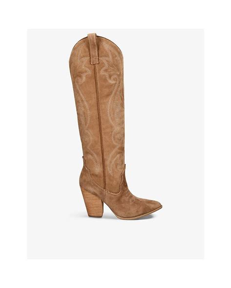 Steve Madden Lasso Embroidered Knee-high Suede Cowboy Boots in Brown | Lyst