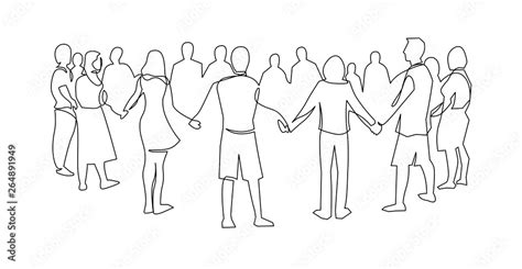 Unity, friendship continuous single line drawing. People, friends holding hands together. Stock ...