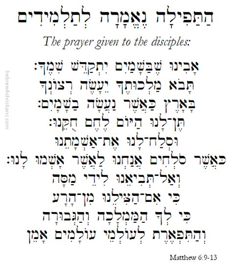 The Our Father Prayer In Hebrew - CHURCHGISTS.COM