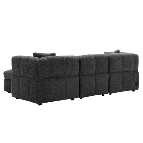 87.7" L-Shaped Teddy Fleece Fabric Sectional Sofa with Two USB Ports ...