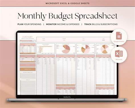 5 aesthetic monthly budget finance tracker google spread sheets digital template download ...