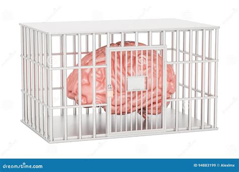 Cage, Prison Cell with a Brain Inside, 3D Rendering Stock Illustration ...