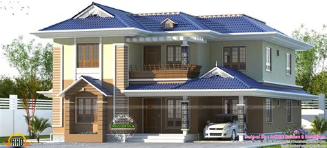 Blue color sloping roof Kerala home design - Kerala Home Design and ...