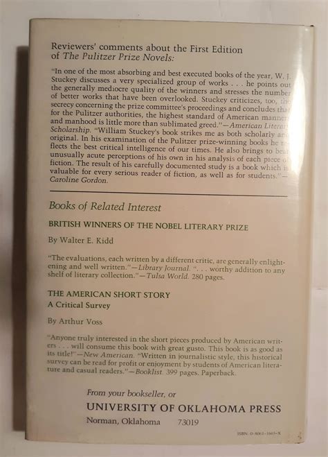 The Pulitzer Prize Novels: A Critical Backward Look by W.J. Stuckey ...