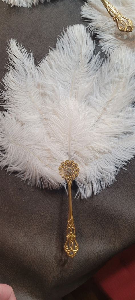 Medium Jeweled White Ostrich Feathers and Gold Stainless Steel Handle - Etsy in 2024 | Ostrich ...