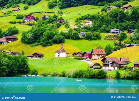 Village on Lake Lungern, Switzerland Stock Photo - Image of countryside ...