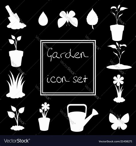 White gardening icon set isolated on black Vector Image