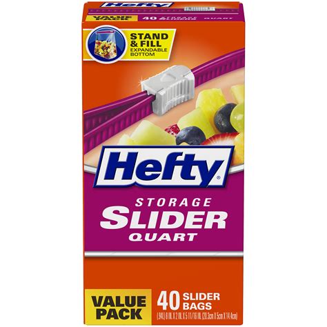 Hefty One Zip Storage Bags, Quart, 40 bags