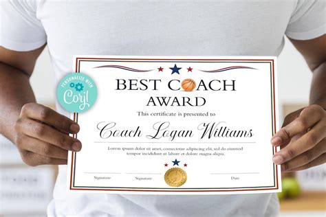 Downloadable Basketball Coach Certificate Template, Best Basketball Coach of the Year ...